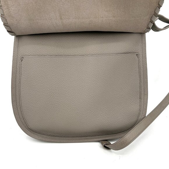 ALLSAINTS Gray Taupe Pebbled Leather Boho Western Crossbody Shoulder Bag Purse - Picture 6 of 16